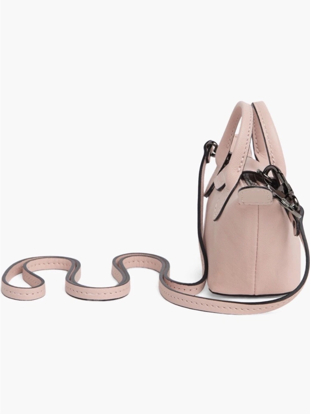 Longchamp Extra Small Le Pliage Nano Leather Crossbody Purse Pale Pink - Picture 4 of 9